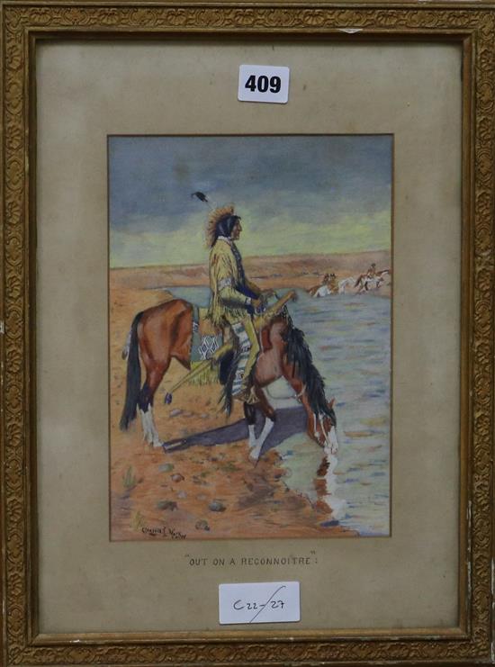 Clarence C. Mack, watercolour, Out On A Reconnoitre, signed and dated 06 25 x 18cm.